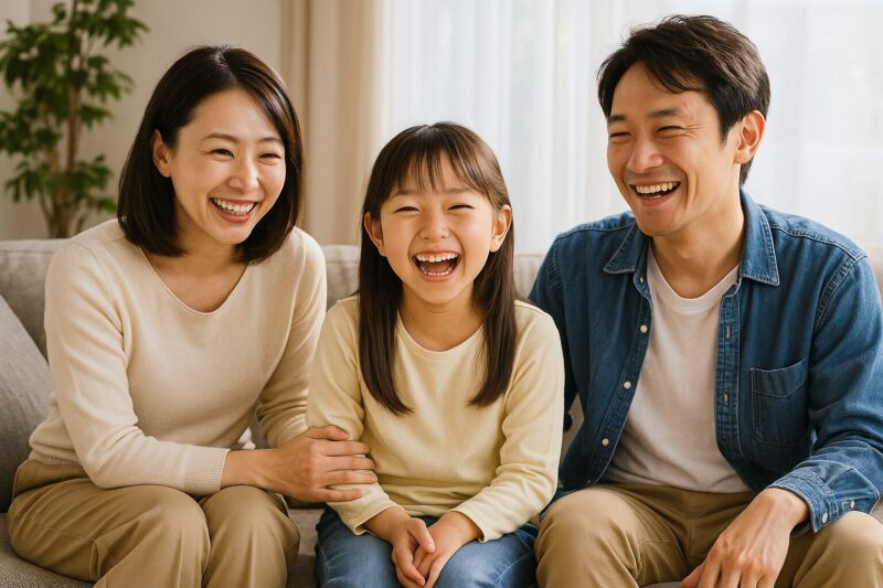 予防・改善に成功し笑顔で前向きに過ごす日本人家族(Japanese family smiling happily after successful prevention and improvement)