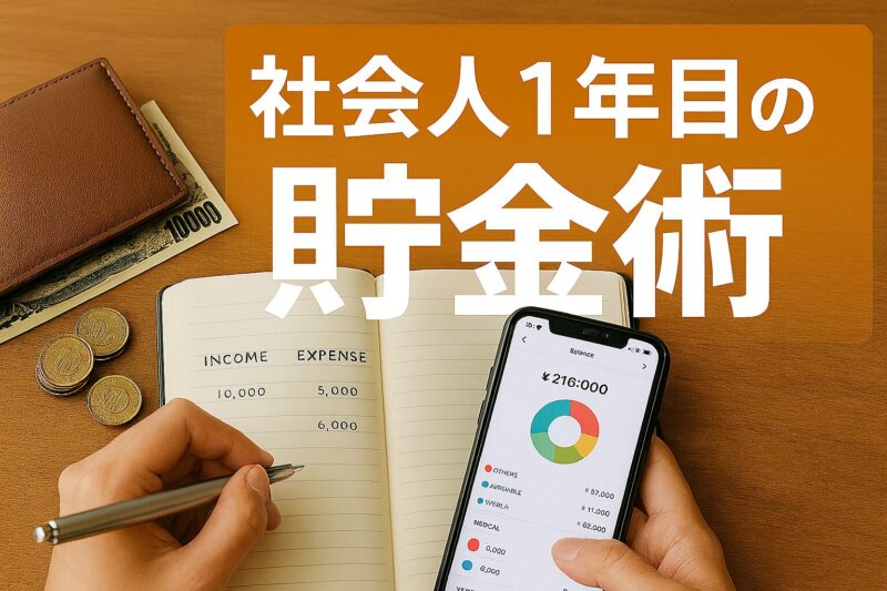 社会人1年目の貯金術を示す図解（Diagram showing savings strategies for first-year salaryman）
